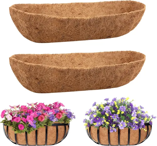 Miniatura 11 de Legigo Paquete de 2 revestimientos de coco para maceteros – 24 pulgadas para cajas de ventana de fibra de coco, revestimiento de coco para maceteros