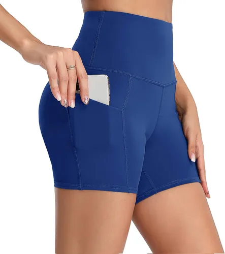 Oalka Pantalones cortos de yoga para mujer, con bolsillos laterales, cintura alta, para entrenamiento, correr, deportes, 4 pulgadas