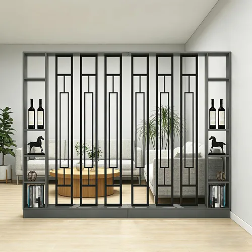Miniatura 10 de Divisor de pared de habitación con estantes, pantalla de división de entrada de piso a techo, divisor de habitación independiente con estante