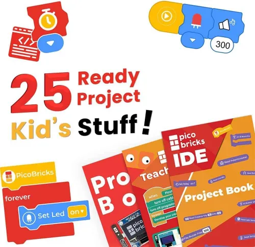 Miniatura 5 de PicoBricks Raspberry Pi Pico W Kit de inicio con 12 sensores desmontables y extensa guía de aprendizaje, kit de codificación de bricolaje, Raspberry