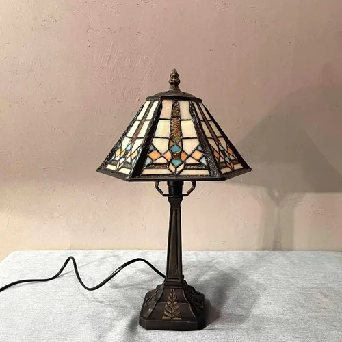 Miniatura 5 de Bieye L10791 - Lámpara de mesa estilo misión con luz nocturna de vidrio manchado Tiffany y pantalla cónica hexagonal, 10 pulgadas de ancho x 16