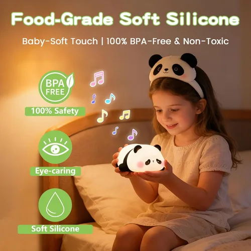 Miniatura 3 de FAMIDUO Luz nocturna de panda con ruido blanco, máquina de sonido para bebé pequeño, entrenador de sueño blando de silicona, luz nocturna recargable