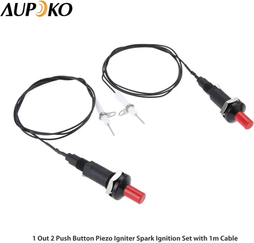 Miniatura 2 de Aupoko 2 juegos de encendido piezoeléctrico por chispa con cable de botón encendedor, tipo de 1 salida 2 electrodos de 200 grados de alambre