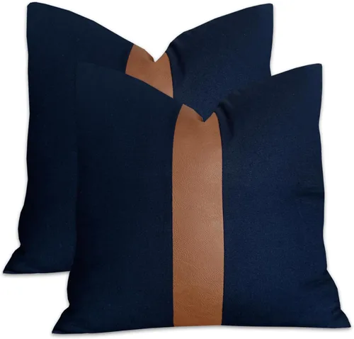 Miniatura 11 de Juego de 2 fundas de almohada negras y marrones de 18 x 18 pulgadas, fundas de almohadas modernas con rayas estilo granja para sofá, sala de estar