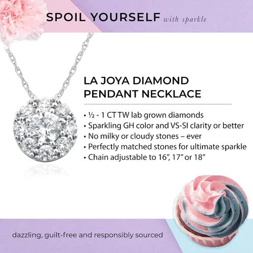 Miniatura 4 de La Joya Collar con colgante de diamante cultivado en laboratorio para mujer, collar redondo de halo Diamantes de 12 a 1 quilate agrupados para un