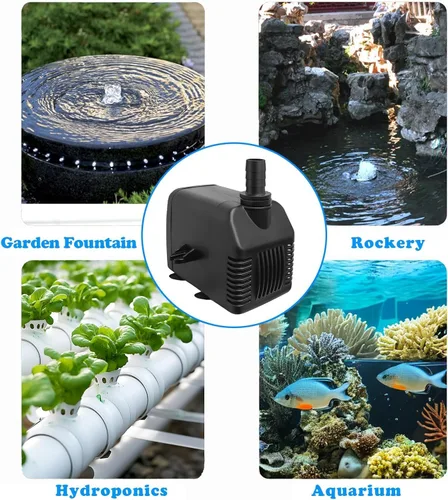 Miniatura 7 de Bomba de agua sumergible de 800 GPH (3000 L/H, 24 W), bomba de fuente ultra silenciosa con 2 boquillas, cable de alimentación de 6.5 pies