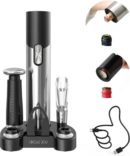 Miniatura 13 de Juego de abridor eléctrico de botellas de vino CIRCLE JOY - Sacacorchos recargable inalámbrico, juego de regalo con base de carga, cortador de papel
