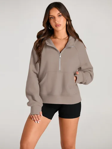 Miniatura 2 de AUTOMET Sudaderas con capucha para mujer, con media cremallera, chaquetas de vellón, tops de gran tamaño, trajes de otoño, ropa de moda de invierno