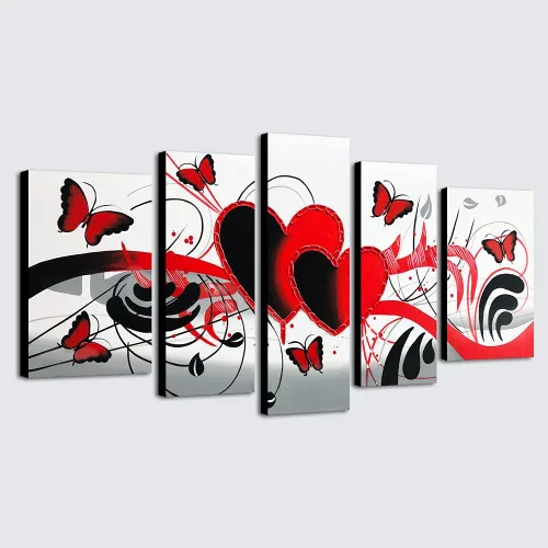 Wieco Art Pinturas abstractas al óleo sobre lienzo con diseño de flores rojas y mariposas, listas para colgar, para sala de estar, dormitorio,