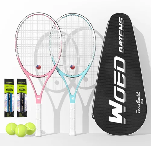 Juego de raquetas de tenis para adultos de 27 pulgadas, incluye raqueta de tenis, pelotas de tenis, amortiguadores de vibración, bolsa de tenis
