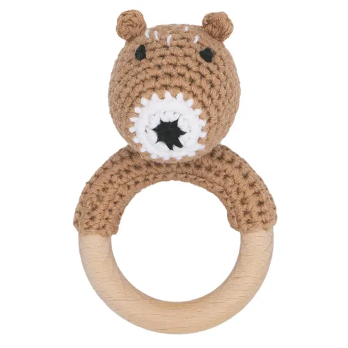 Miniatura 8 de Joliecraft Juguete de sonajero de madera natural para bebé, suave con anillo para dentición para lactantes, cordero color crema