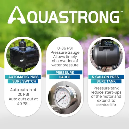 Miniatura 5 de Aquastrong Bomba de jardín de pozo poco profundo de 115 V, acero inoxidable, 1320 GPH, bomba automática de chorro de agua para el hogar, jardín, Nsf