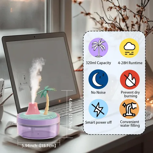 Miniatura 2 de Mini Humidificador Lindo 320mL con Vapor Frío y 2 Modos de Niebla, para Hogar/Guardería/Oficina, Mini Humidificador de Aire Portátil, humidificador
