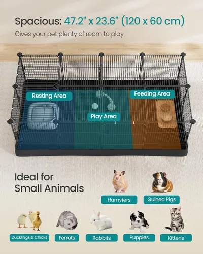 Miniatura 3 de SONGMICS ULPI012BH01 - Jaula para conejillos de indias, jaula para conejos, corralito de animales pequeños con alfombrilla impermeable, puerta