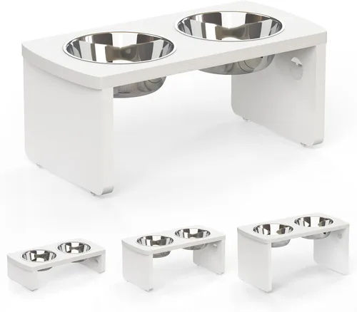 Miniatura 11 de Cuencos elevados para perros, cuenco elevado de bambú para perros y gatos pequeños, con 2 cuencos de acero inoxidable