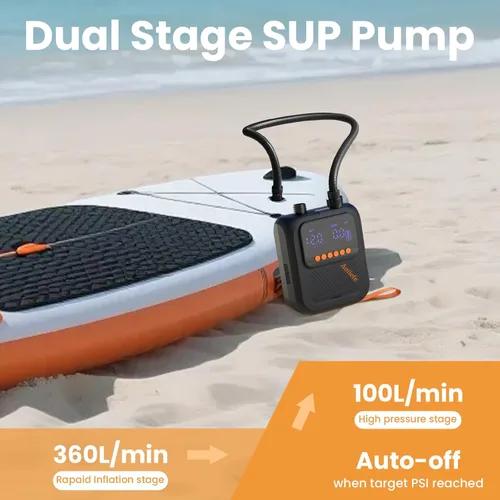 Miniatura 4 de Bomba eléctrica recargable portátil para tabla de remo de SUP, inflado y desinflado inteligente de doble etapa, hasta 20 PSI y apagado automático