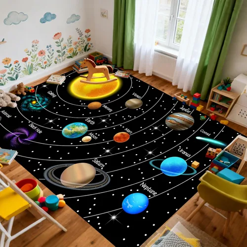 Miniatura 29 de Alfombra espacial para habitación de niños, alfombra de galaxia para niños, alfombras espaciales para dormitorio de niños, decoración