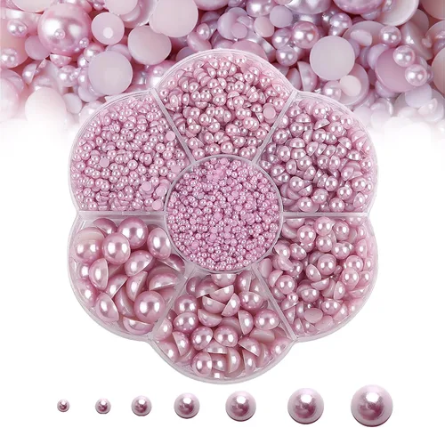 Miniatura 20 de 5600 PIEZAS Medias Perlas Redondas Planas Imitación Perlas para Manualidades, 7 Tamaños para Arte de Uñas DIY, Creación de Joyería, Zapatos, Taza