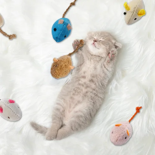 Miniatura 4 de Mozeat Lens Paquete de 8 ratones de juguete para gatos, juguetes interactivos para gatos, ratones de peluche, juguetes de gato con hierba gatera