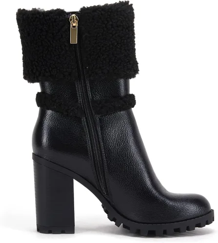 Miniatura 3 de VETASTE Women's Lug Sole Ankle Boots Classy Elegant Chunky Heel Rounded Toe Soft Leather Plush Lined Side Zip Winter Wide Calf Boots