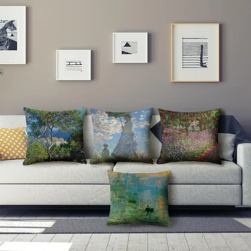 Miniatura 5 de Claude Monet - Juego de 4 fundas de almohada de pintura de 18 x 18 pulgadas, fundas de almohada cuadradas decorativas para sofá, auto