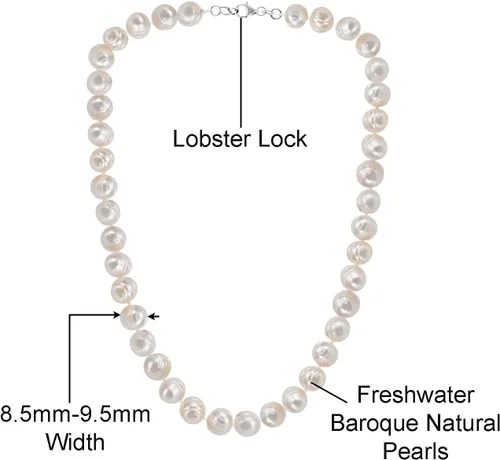 Miniatura 3 de Savlano Collar de perlas blancas naturales barrocas cultivadas de agua dulce de 0.335-0.374 in, 19 pulgadas, para mujeres, viene con caja de regalo