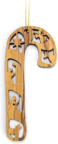 Miniatura 7 de Adornos de madera de olivo de Tierra Santa, adorno de pesebre de madera con bombilla 2D, pastores y ángeles, adornos de Navidad cristianos de 2 x 4