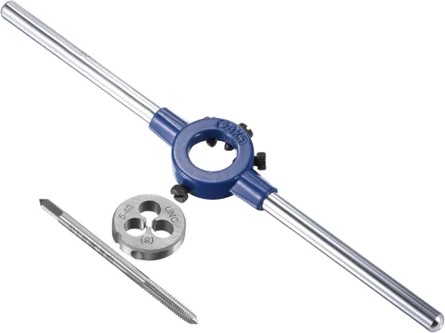 uxcell 5-40 UNC Juego de llaves y troqueles con llave de mango redondo de 0.787 in, grifo de rosca de máquina de acero de alta velocidad y