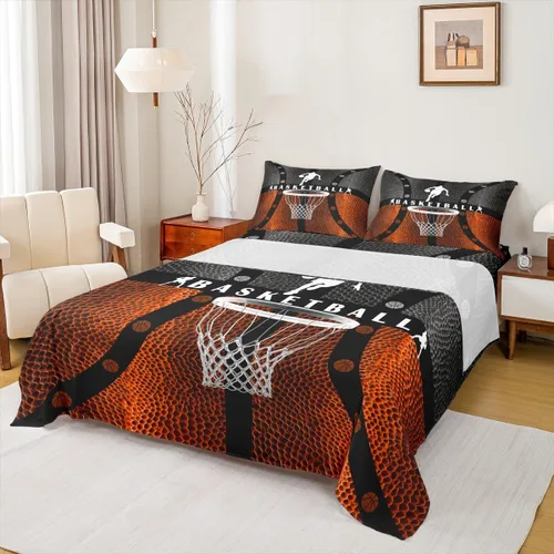 Miniatura 12 de Juego de sábanas de baloncesto para niños, tamaño individual, diseño abstracto geométrico para cancha de baloncesto, decoración de habitación