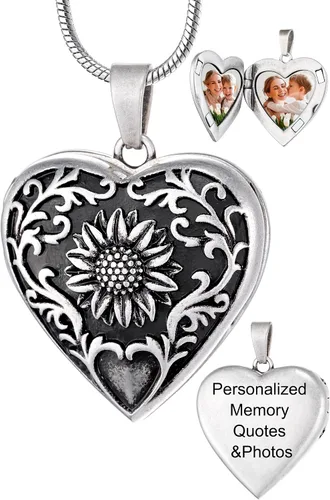 Fanery Sue Collar con medallón vintage que sostiene imágenes, medallón personalizado de corazón con imagen en el interior, collar de medallón para
