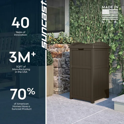 Miniatura 9 de Suncast - Cubo de basura de resina para exteriores de 33 galones con tapa, para usar en el patio, la terraza o el jardín, color marrón