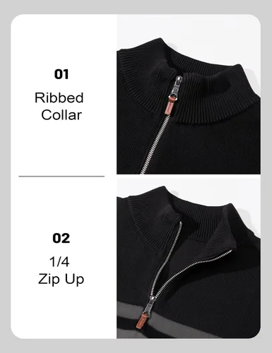 Miniatura 17 de MAGCOMSEN Suéteres de algodón con cremallera de 1/4 para hombre, suéter tipo polo, a rayas, para otoño e invierno, sudaderas cálidas