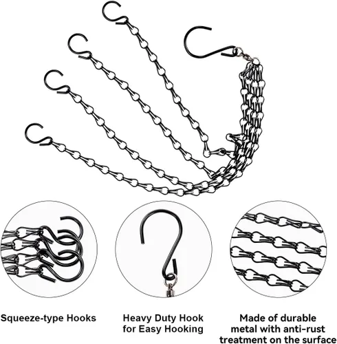 Miniatura 3 de Heybe Update - Cadenas giratorias de 360 grados, cadena de plantas colgantes de 4 puntos de 20 pulgadas y gancho, ganchos negros para plantas