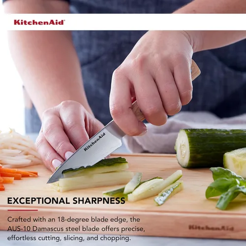 Miniatura 3 de KitchenAid Cuchillo de pelar forjado de 3.5 pulgadas de alta calidad, hoja de acero de damasco AUS-10, mango de madera de Pakka con triple remache