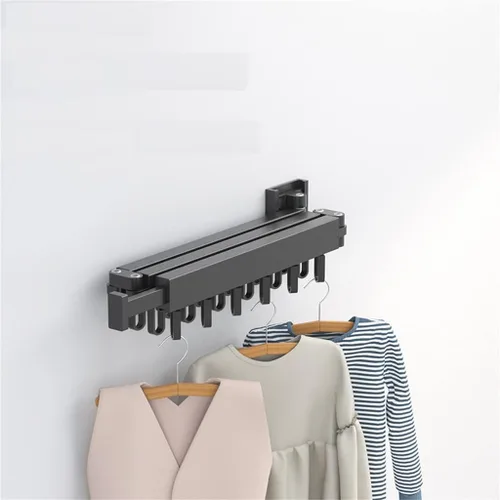 Miniatura 5 de Percha de ropa plegable para montaje en pared, estante de secado de tela retráctil para interiores y exteriores, ahorro de espacio de aluminio