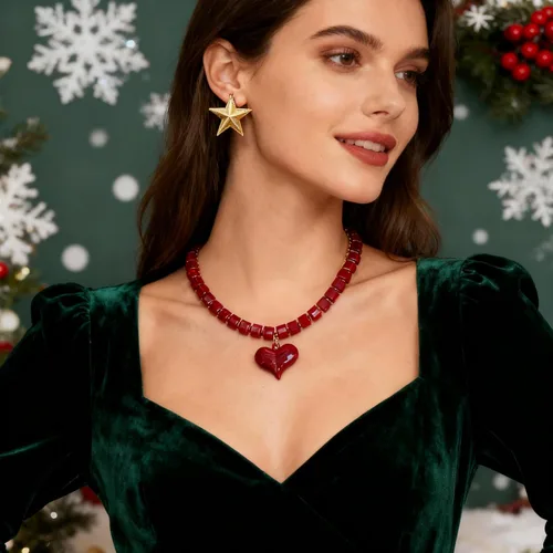 Miniatura 3 de YUJIE - Collar de corazón grueso para mujer, collar de corazón exagerado con cadena de cuentas acrílicas