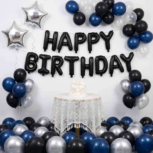 Miniatura 3 de TONIFUL Pancarta de Globos Negros de Feliz Cumpleaños de 16 Pulgadas con Letras de Papel de Aluminio Mylar, Cartel Banderín Reutilizable