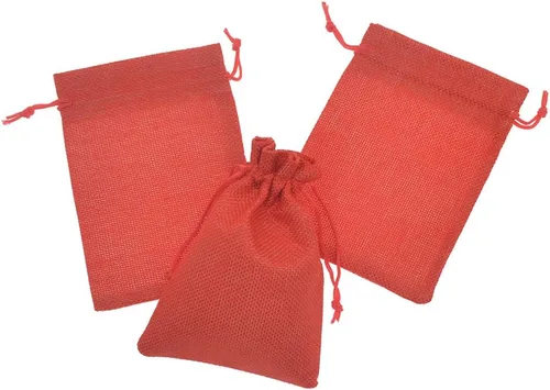 Miniatura 3 de 50 bolsas de regalo de arpillera de 5 x 7 pulgadas, bolsas de lino rojo con cordón de Navidad, bolsas de yute para joyas, bolsas de recuerdos