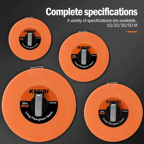 Miniatura 5 de KSEIBI 302910 cinta métrica de fibra de vidrio larga con impresión doble cara en pulgadas/métrica para trabajo de construcción (66 pies / 20 m)