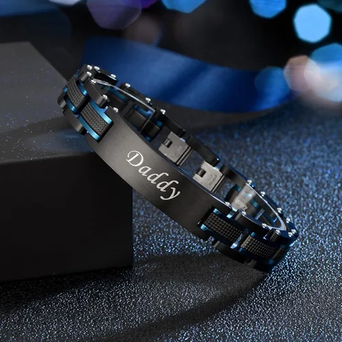 Miniatura 11 de Holizaly Pulsera curvada para hombre, chapado en iones negro y azul, regalos negros para hombres y mujeres, cumpleaños, día de San Valentín, joyas