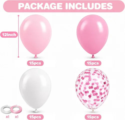 Miniatura 2 de Globos rosa y blanco, 60 paquetes de globos de 12 pulgadas de color rosa claro y blanco con globos de confeti para decoraciones de fiesta