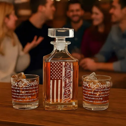 Miniatura 8 de Set de decantador de whisky para hombres, juego de decantador We The People con vasos, decantador grabado con bandera americana para regalos