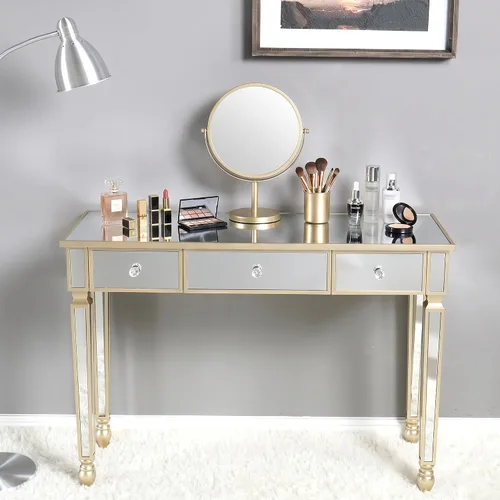 Miniatura 9 de Henf Mesa de consola con espejo, mesa de tocador de maquillaje, mesa de entrada plateada de 3 cajones para mujeres y niñas, entrada, hogar, oficina