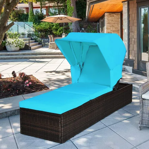 Miniatura 2 de COSTWAY Silla de ratán para patio, tumbona acolchada, ajustable, color turquesa