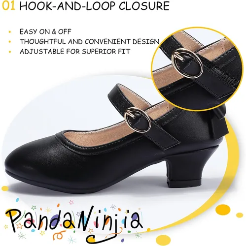 Miniatura 114 de PANDANINJIA Vestido de jada para niñas y niños pequeños, zapatos de princesa Mary Jane con tacones con lazo para fiesta, boda, boda
