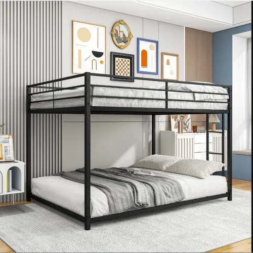 EMKK Literas de metal tamaño individual con escalera y barandilla de longitud completa, marco de cama de metal negro, no necesita somier, firme,