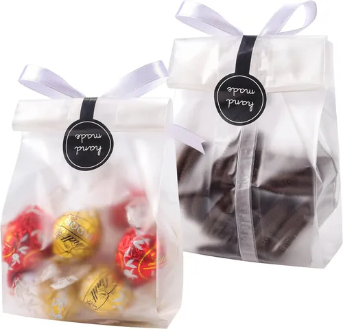 Miniatura 9 de Bolsas de galletas YunKo para regalo Bolsas de celofán transparentes para golosinas Bolsas mini para pan, pastel Bundt, empaque de bombas de Gris