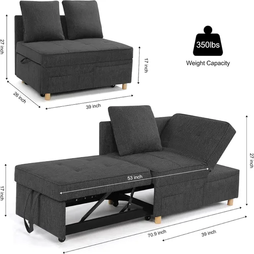 Miniatura 2 de SEJOV Sofá Cama Convertible 4 en 1, Sofás y Sillones, Sofá Loveseat de Tela de Lino de 3 Asientos con 2 Cojines Decorativos, Sillón Reclinable