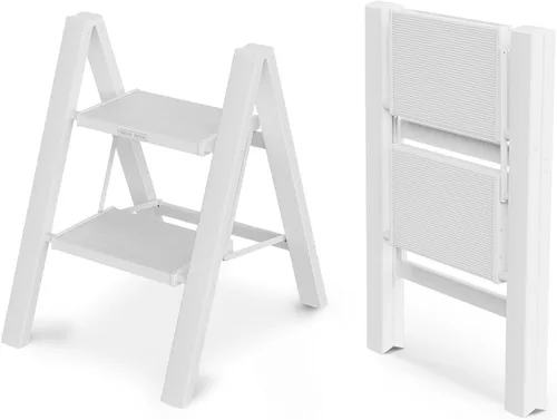 Miniatura 20 de WOA WOA Escalera de 6 peldaños, escaleras plegables ligeras con peldaños anchos, escalera delgada para espacios estrechos, escalera alta para techos