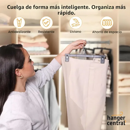 Miniatura 2 de Paquete de 12 perchas para pantalones - Perchas delgadas de plástico resistentes de 12 pulgadas con clips para faldas, pantalones, pantalones cortos